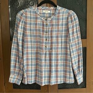 MADEWELL: Plaid Cotton Peasant Blouse Size Small